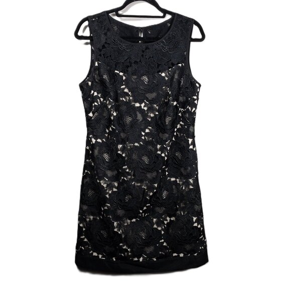 White House Black Market Dresses & Skirts - White House Black Market Lace Sleeveless Dress Black Floral Design 10 Formal